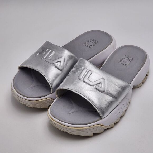 Fila Y2K RARE Creeper Waterproof Silver Slide Sandals Size 7 - Picture 3 of 10